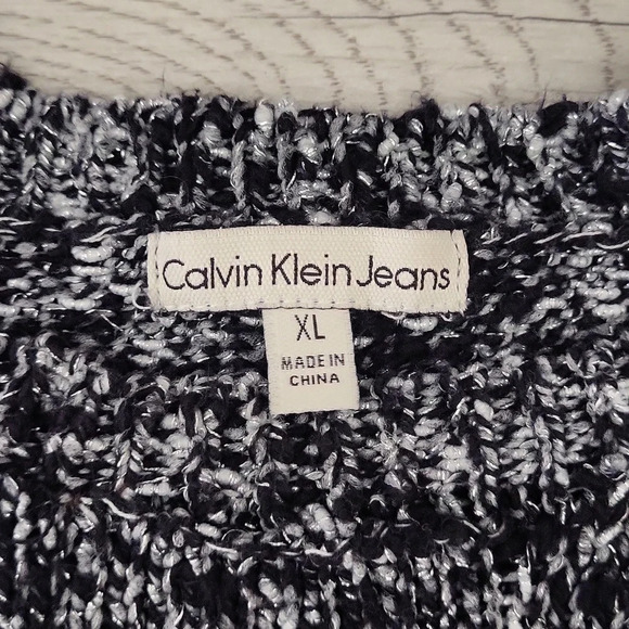 Calvin Klein Womens XL Black Sleeve Marled Body Top‎ Lightweight Sparkly Casual - Picture 3 of 5